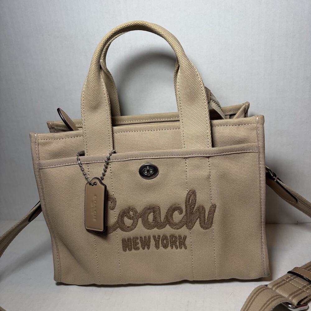 COACH Cargo Canvas Tote Crossbody Bag Silver/Natural Beige